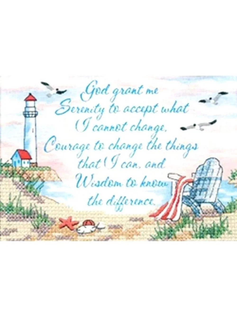 Dimensions Serenity Prayer Stamped Cross Stitch Kit 65013 7X 5 Lighthouse Scene